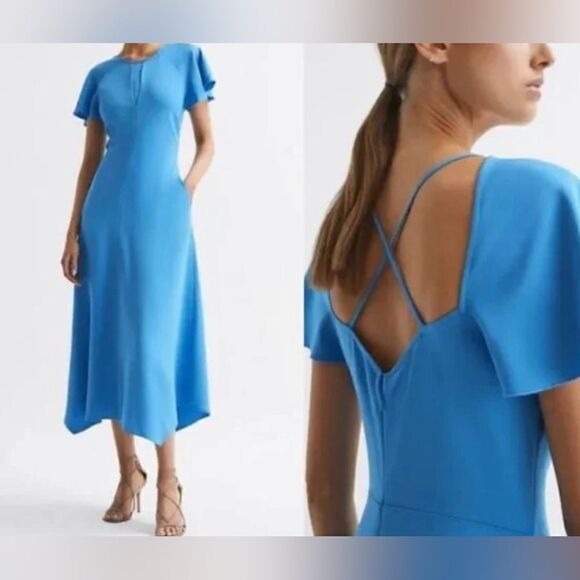 Reiss Eleni flutter sleeve dress size 2 - Picture 1 of 16